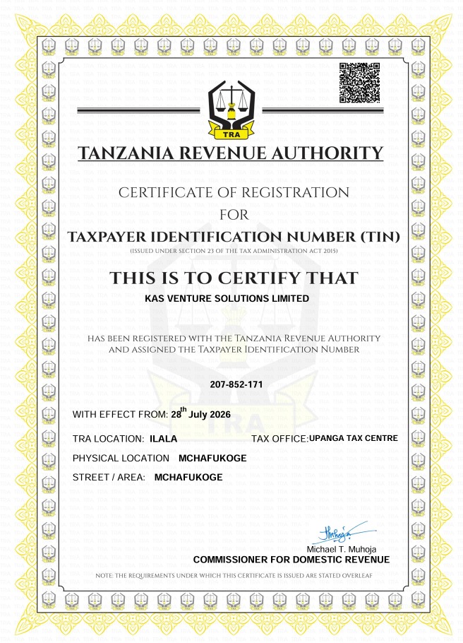 TRA TIN Registration Certificate